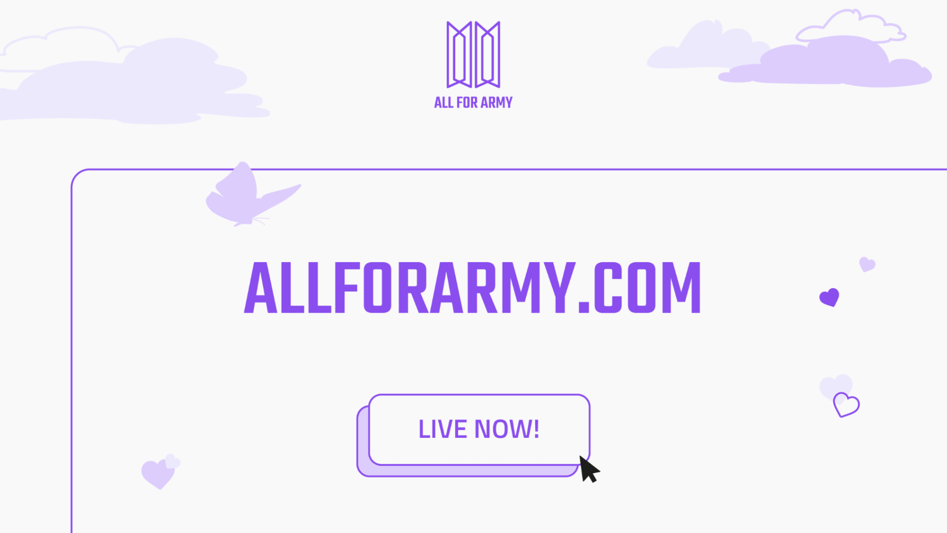 The words allforarmy.com displayed in the middle with a live now button underneath